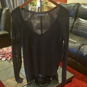 Rock & Republic Black Sheer Knit Long Sleeve Top